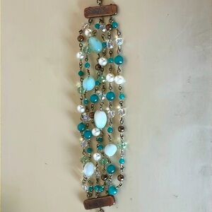 Boho 6-strand stone and crystal Channel Bracelet